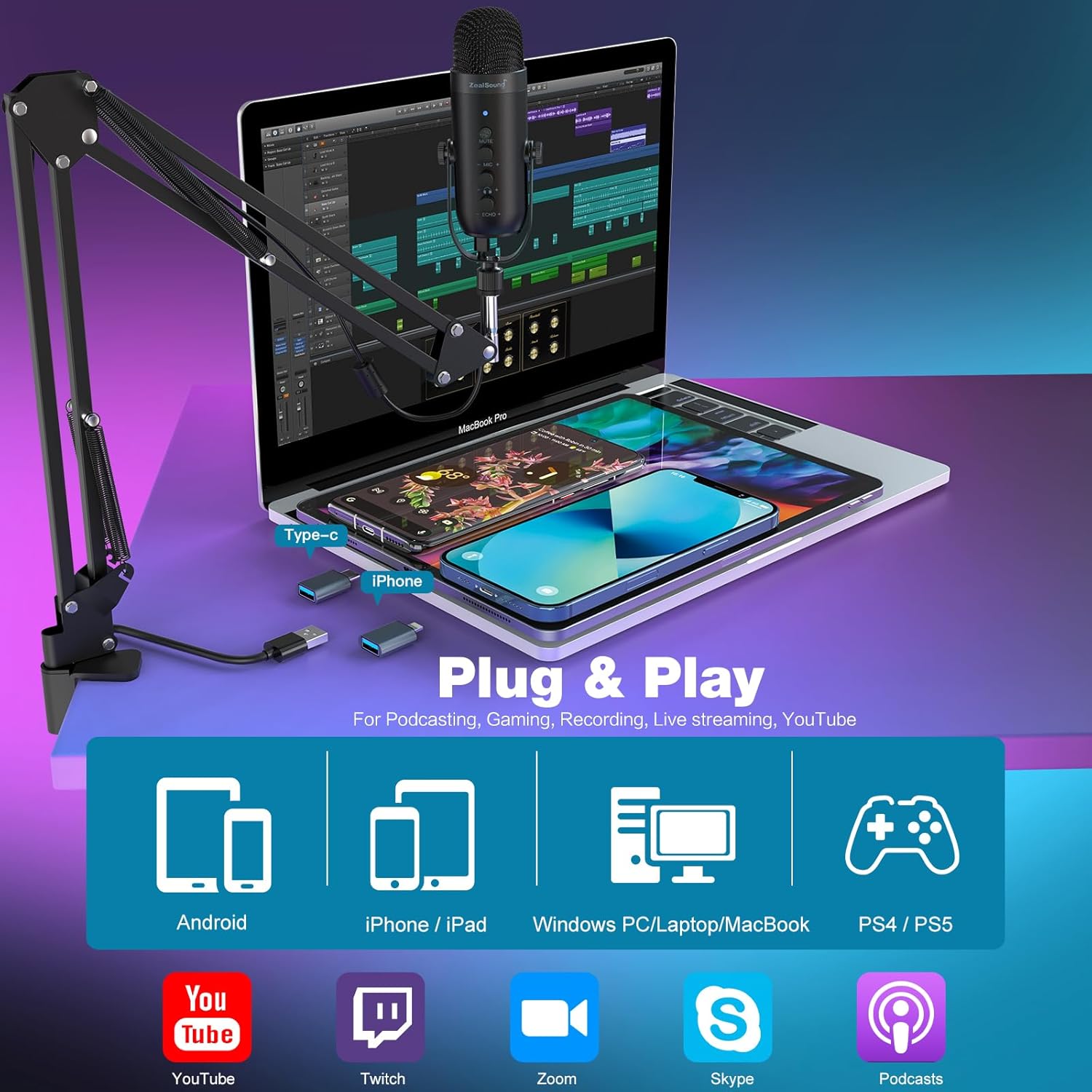 USB Podcast Microphone With Bo - Pc Gaming Youtubers incelemesi ve fiyatı